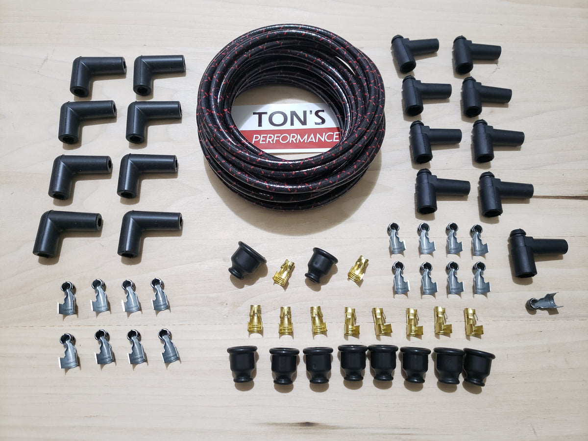 7mm Cloth 90 Degree Spark Plug Wire Sets - Satin Black