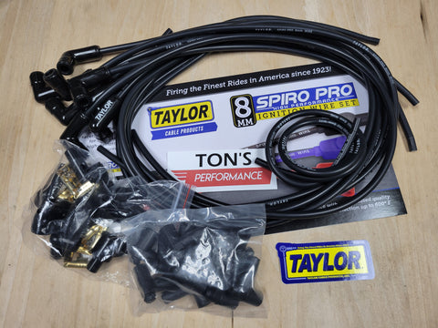 Universal Taylor 8mm Spiro-Pro Ignition Spark Plug Wire kit Black Ceramic - Ford / Chevy