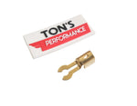 Forked spark plug terminal with spike brass