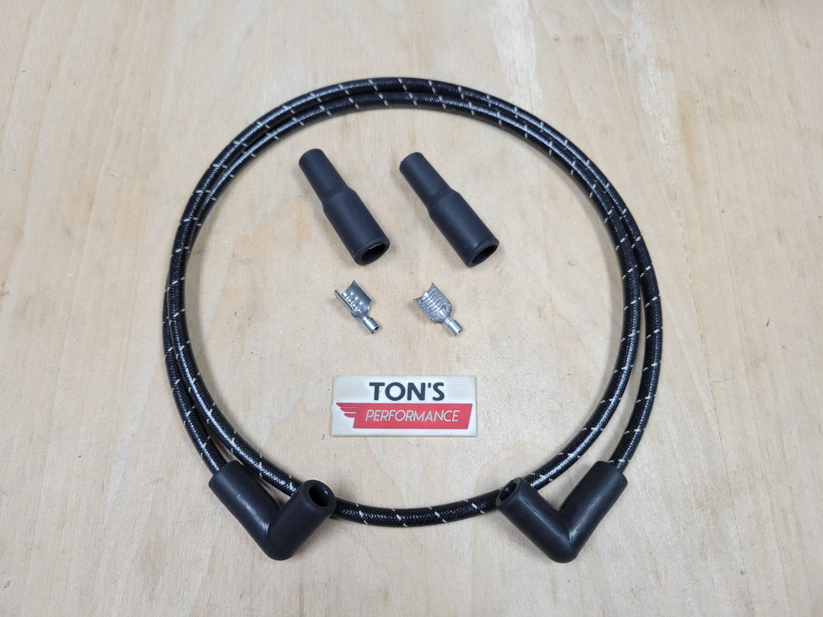 1-Foot 8mm Braided Spark Plug Wire With Suppression Core - Satin Black Flat Finish