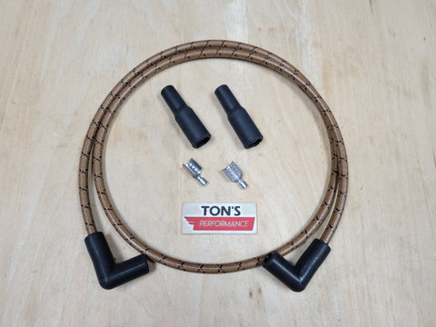 DIY 8mm Suppression Spark Plug Wire Kit – Cloth Covered, Vintage Style, Black/Orange Tracers