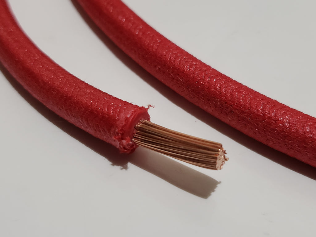 thumbnail image 2 of 10ft Vintage Braided Cloth Covered Primary Wire – 12 Gauge – Red With White Tracer – Ton's Performance 2 of 5